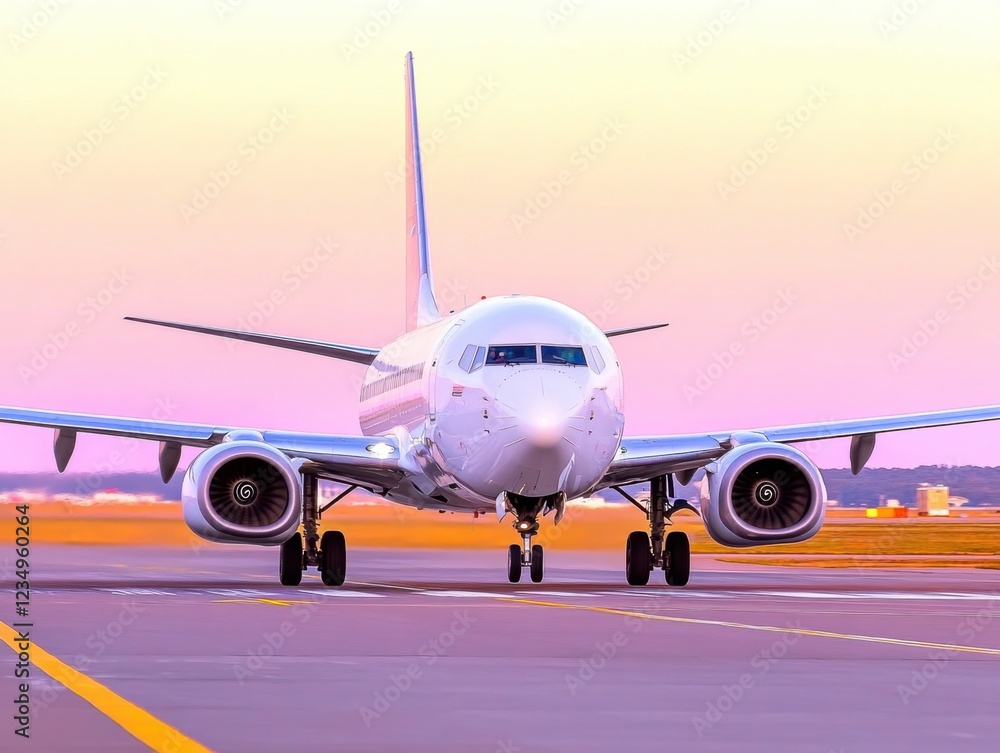 A large jetliner prepares for takeoff from a runway at sunrise, capturing the early morning light and energy of travel. A large jetliner prepares for takeoff from a runway at sunrise, capturing the early morning light and energy of travel.