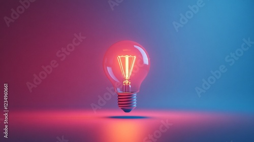 A glowing light bulb illuminated against a gradient background of blue and red, creating a modern and artistic visual effect.