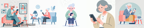 vector of a grandmother playing with a cellphone