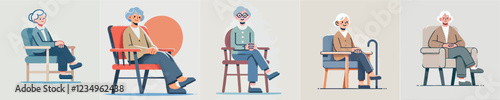 vector of a grandmother sitting relaxed on a chair