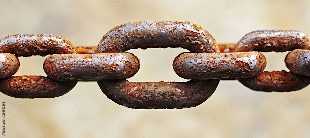 Close-up of a Rusty Chain's Interlocking Links, Showing Corrosion and Texture Close-up of a Rusty Chain's Interlocking Links, Showing Corrosion and Texture