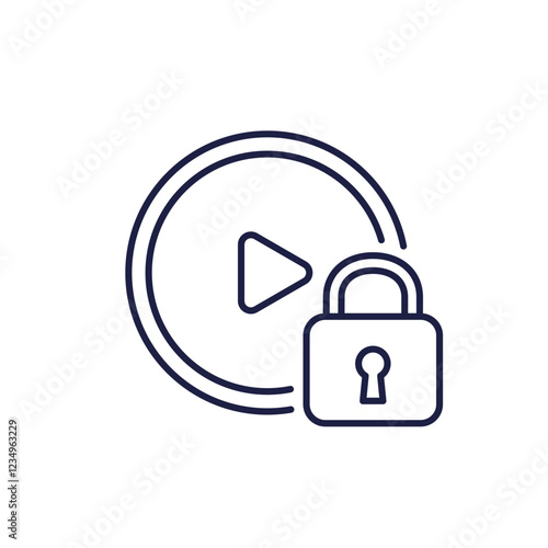 DRM for video line icon, copyright protection