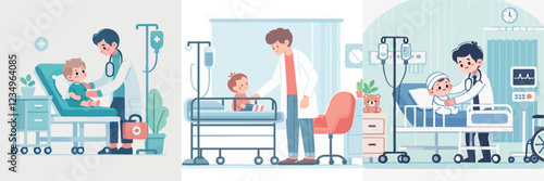 vector of a small child being treated in hospital