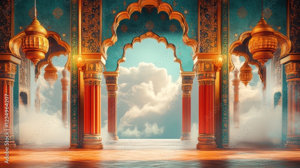 Obraz premium Palace Entrance Cloudscape, Mystical, Interior, Arch, Design