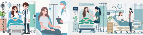 vector of a young woman being treated in hospital