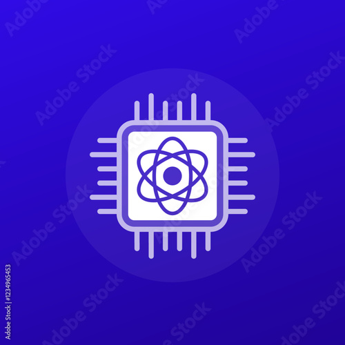Quantum computer icon with chip, transparent design