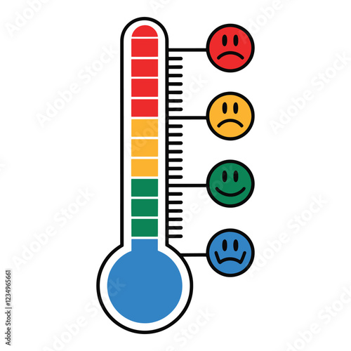 Cute Cartoon Thermometer Icons. Flat vector illustration of thermometers with different emotions, representing hot and cold temperatures. Perfect for weather, health, and climate designs.