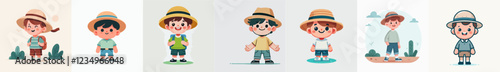 vector of a little boy with a hat standing happily