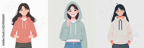 vector of a young woman in a hoodie standing 