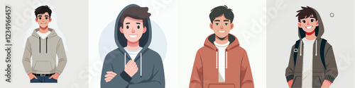 vector of a young man in a hoodie standing happily
