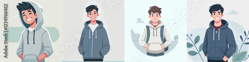 vector of a young man in a hoodie standing happily