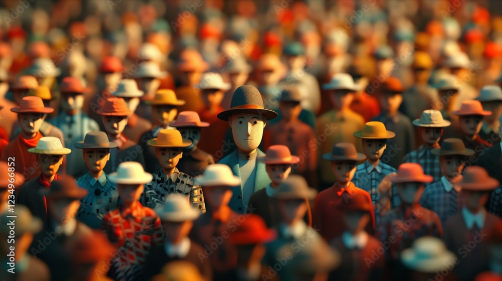 Fototapeta premium A crowd of diverse individuals wearing hats in a vibrant atmosphere.
