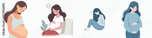 vector of a pregnant woman with a sad expression