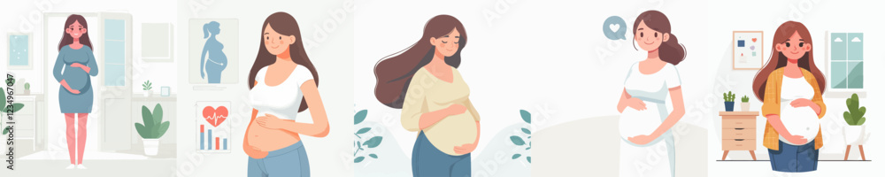 vector of a happy pregnant woman standing pose vector of a happy pregnant woman standing pose