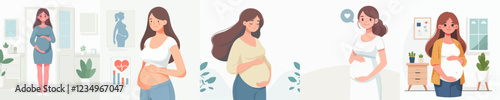 vector of a happy pregnant woman standing pose
