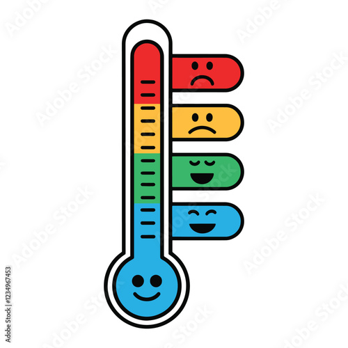 Thermometer Emotions Vector Icons. Cute cartoon thermometers showing different temperatures with expressive faces. Perfect for weather, climate, and health related designs.