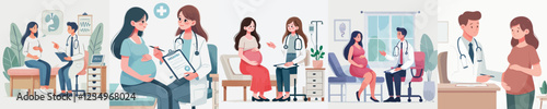 vector of a pregnant woman consulting a doctor