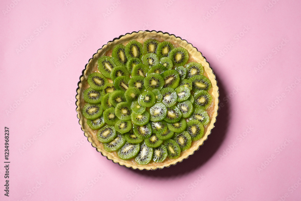 Kiwi Pie on Pink Background