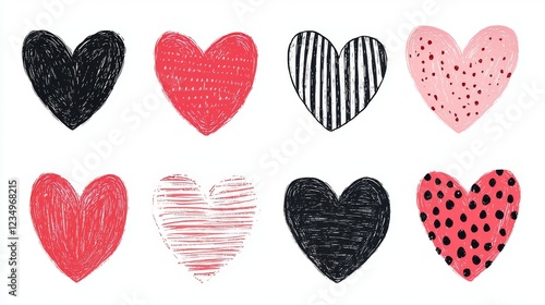 A vibrant array of hearts in various colors and patterns, showcasing love and creativity in a playful arrangement.