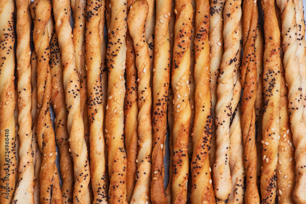 Golden Brown Twisted Bread Sticks Close Up Shot