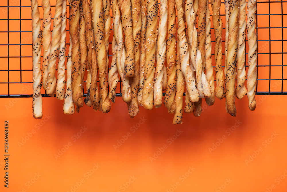 Golden Brown Twisted Bread Sticks Close Up Shot
