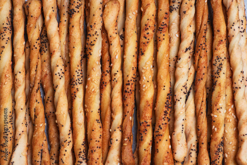 Obraz na płótnie Golden Brown Twisted Bread Sticks Close Up Shot w salonie