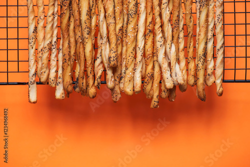 Obraz na płótnie Golden Brown Twisted Bread Sticks Close Up Shot w salonie