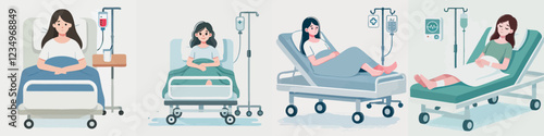 vector of a young woman sleeping in a hospital bed