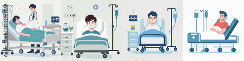 vector of a young man sleeping in a hospital bed