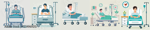 vector of a young man sleeping in a hospital bed