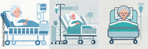 vector of an elderly person sleeping in a hospital bed