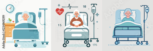 vector of an elderly person sleeping in a hospital bed