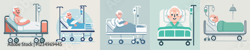 vector of an elderly person sleeping in a hospital bed