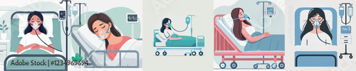 vector of a young woman sleeping in a hospital bed