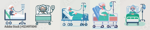 vector of an elderly person sleeping in a hospital bed