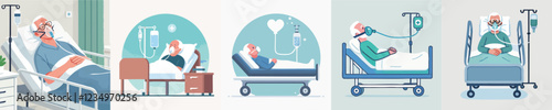 vector of an elderly person sleeping in a hospital bed
