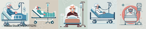 vector of an elderly person sleeping in a hospital bed