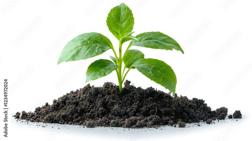 Vibrant Young Plant with Fresh Green Foliage and a Small Stem Vibrant Young Plant with Fresh Green Foliage and a Small Stem