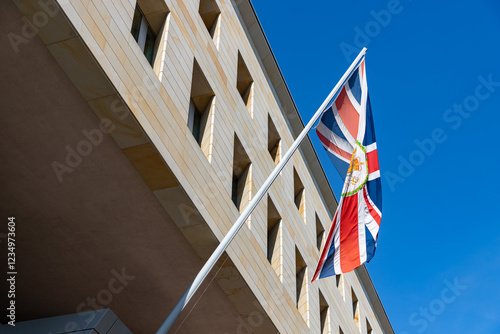 Obraz na płótnie United Kingdom Flag at the British Embassy in Berlin w salonie