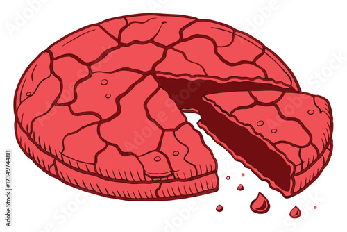 Red velvet cookie, circular shape, cracked surface, vibrant crimson color, rich texture, baked goods, close-up photography, white background, high contrast, detailed crumb structure, gourmet dessert, 