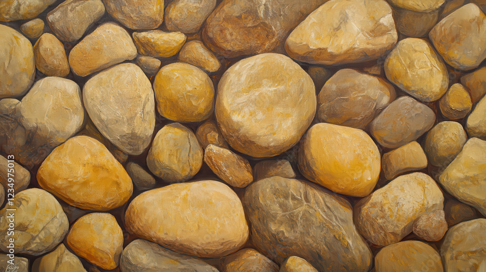 A close-up of a rustic stone pattern, smooth and rough stones interwoven, subtle variations in size and texture create a natural rhythm A close-up of a rustic stone pattern, smooth and rough stones interwoven, subtle variations in size and texture create a natural rhythm