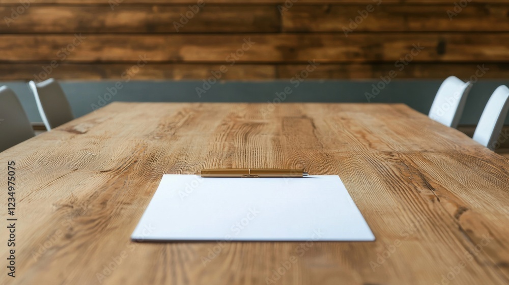 A clean wooden table with a blank sheet of paper and a pencil, set in a minimalist space, ideal for meetings or creative brainstorming. A clean wooden table with a blank sheet of paper and a pencil, set in a minimalist space, ideal for meetings or creative brainstorming.