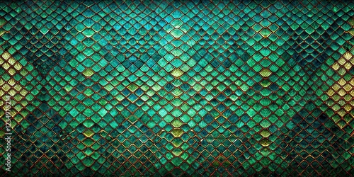 Abstract Green and Gold Diamond Pattern with a Reptile Skin Texture photo