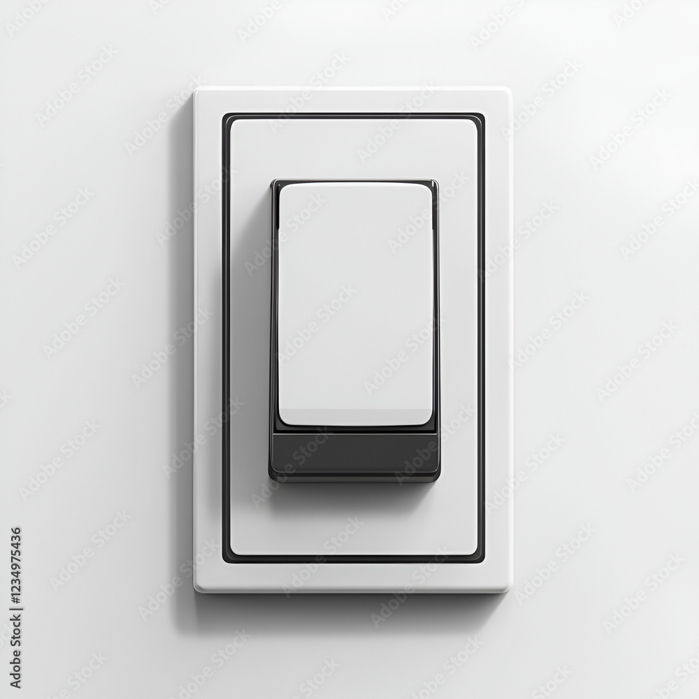 White Light Switch with Black Button and Black Strip on White Wall White Light Switch with Black Button and Black Strip on White Wall