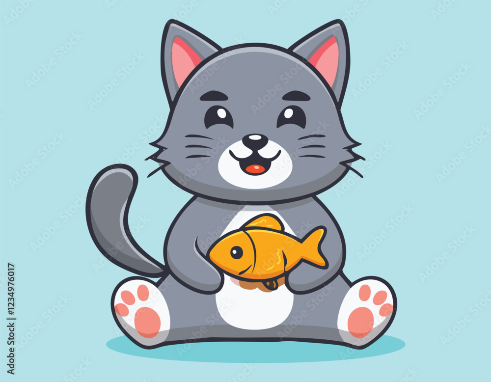 Cute cat and fish with a smiling cat vector. Cute cat and fish with a smiling cat vector.