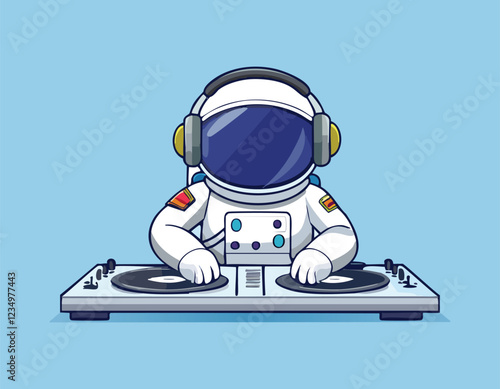 A astronaut playing poker with dj music song simple flat design vector.