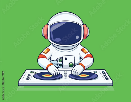 A astronaut playing poker with dj music song simple flat design vector.