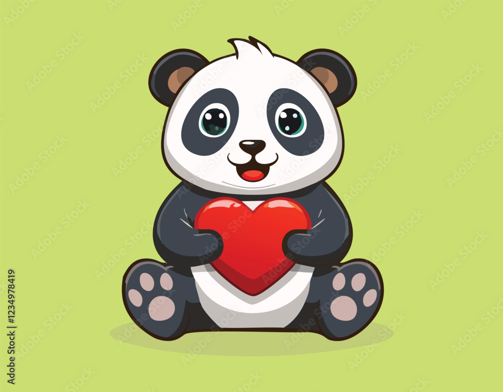 panda with heart vector flat design... panda with heart vector flat design...