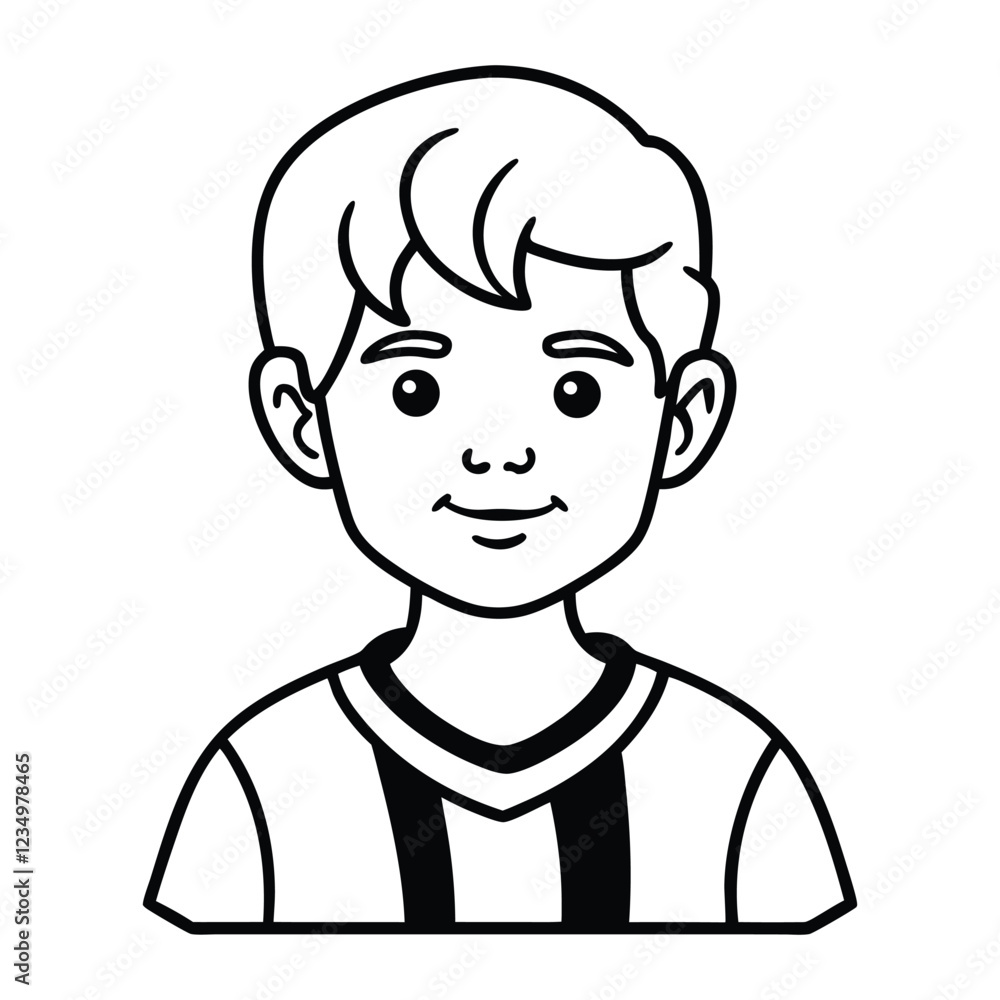 Friendly boy in a sports jersey, black and white illustration. Friendly boy in a sports jersey, black and white illustration.