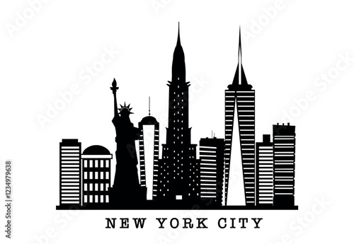 New York City skyline in black editable vector EPS format